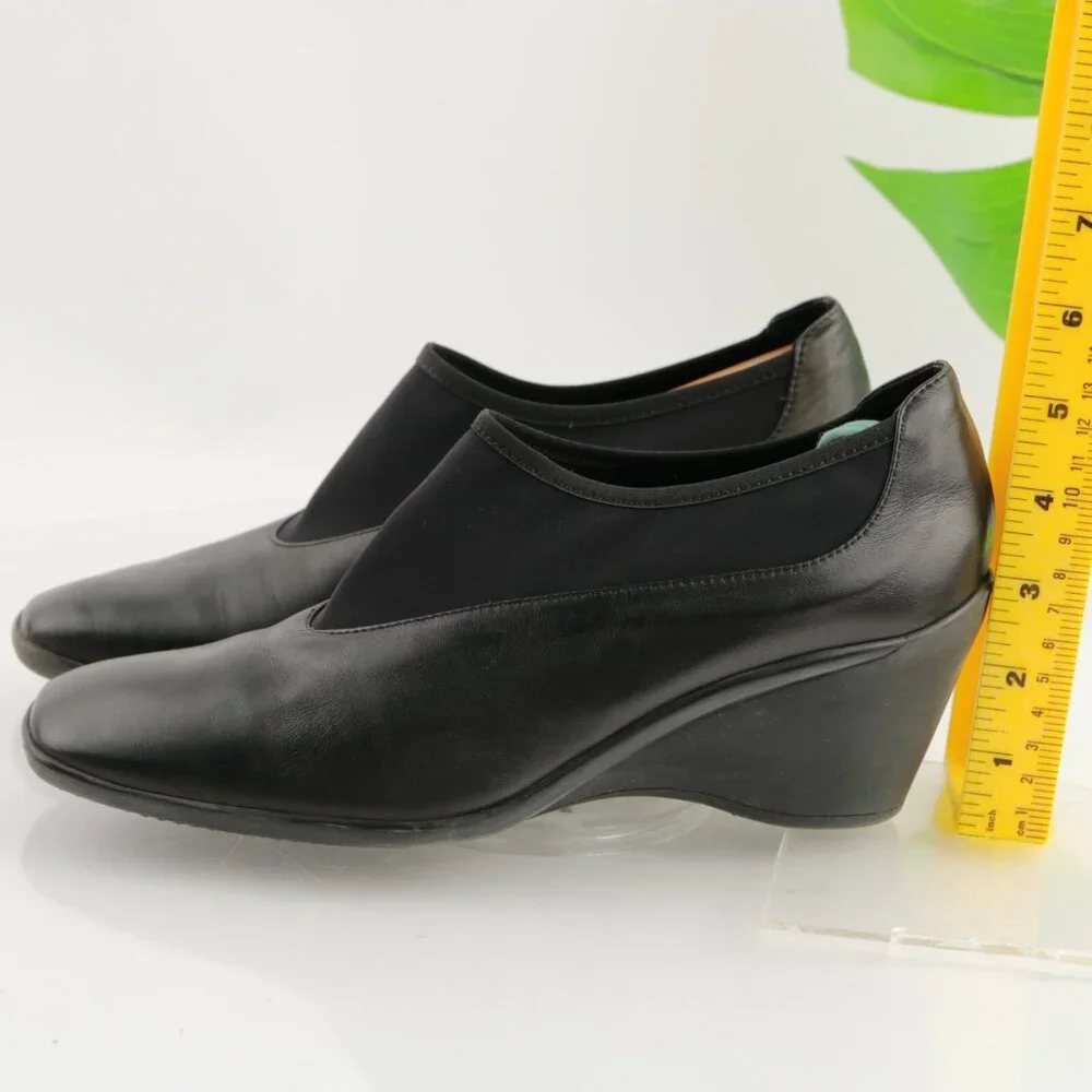 Aquatalia Womens Boot Size 9.5‎ Waterproof Black Leather Bootie Wedge Heel Pumps